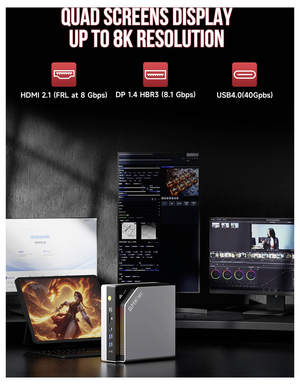 GMKtec Workstation Mini PC, KI-Supercomputer EVO-X2-2 AMD Ryzen AI Max+ 395 128+2TB DDR5X AMD Ryzen AI Max+ 395 5.1GHz 128GB RAM