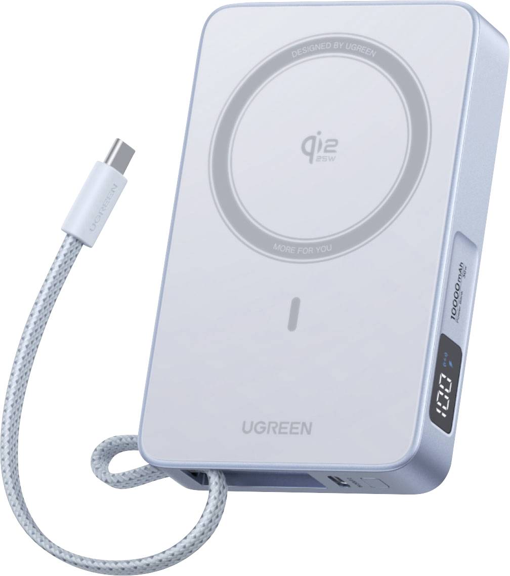 UGREEN tragbare magnetische kabellose Powerbank mit integriertem USB-C-Kabel und digitalem Batteriedisplay