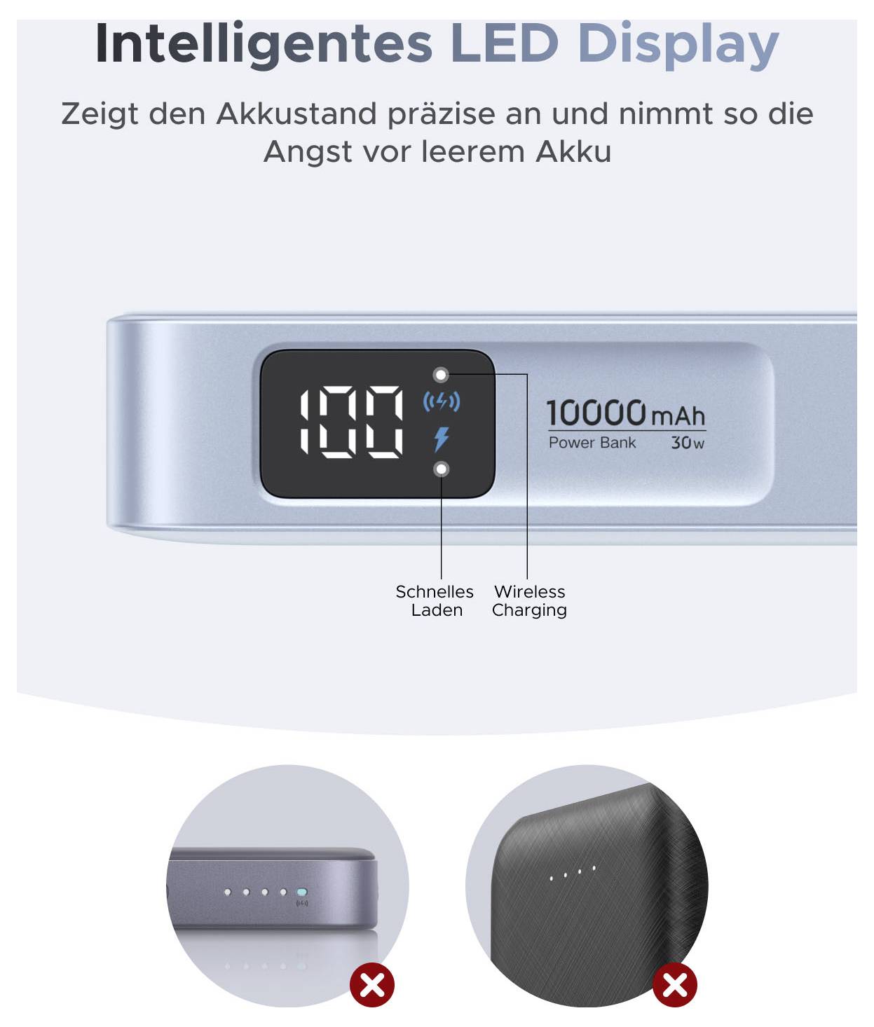 Powerbank mit intelligentem LED-Display, das den Batteriezustand anzeigt, „10000 mAh