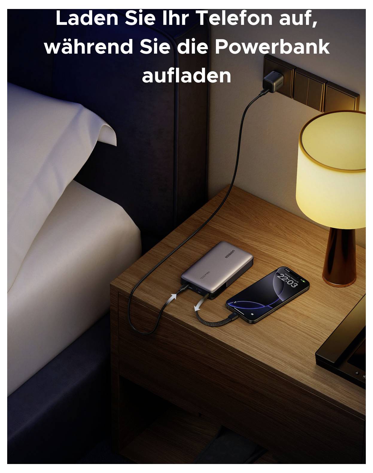 Laden Sie Ihr Telefon auf, während Sie die Powerbank aufladen
