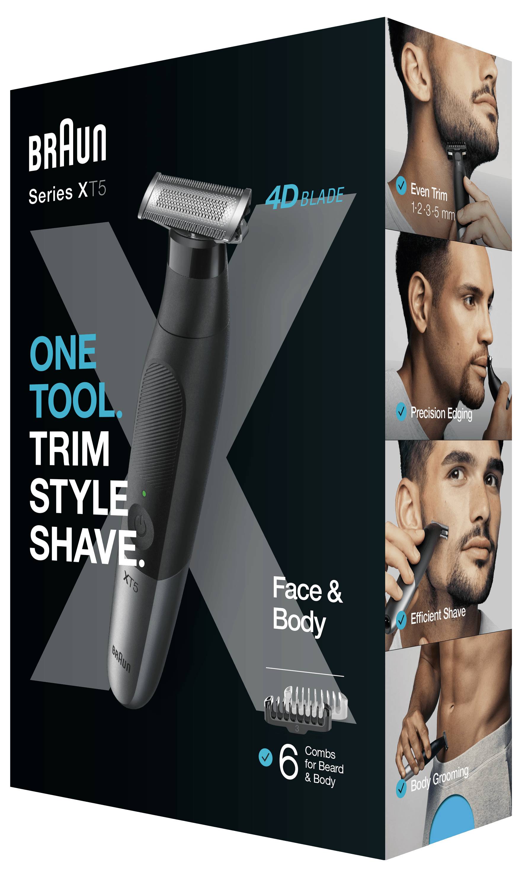 Braun Series XT5 Pflegeset mit der Aufschrift „Ein Gerät. Trimmen, Stil, Rasur.