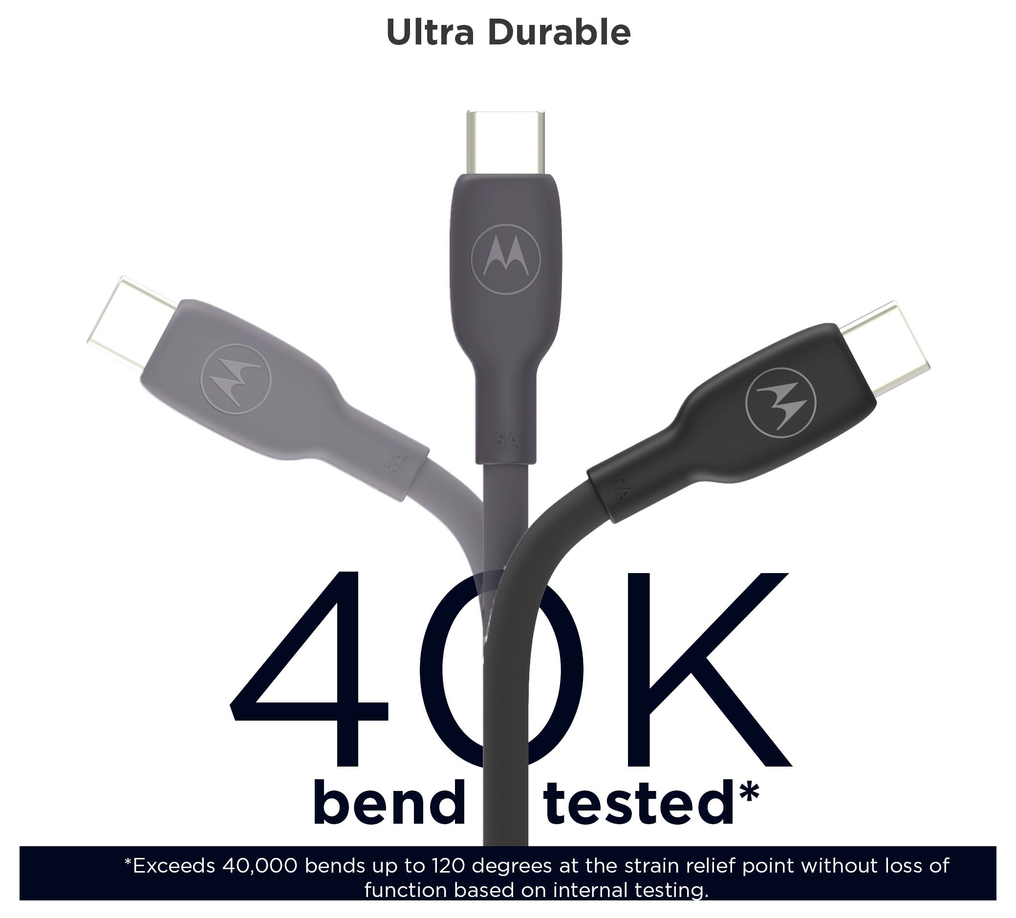 Werbebild von drei USB-C-Ladekabeln mit der Bezeichnung „Ultra Durable