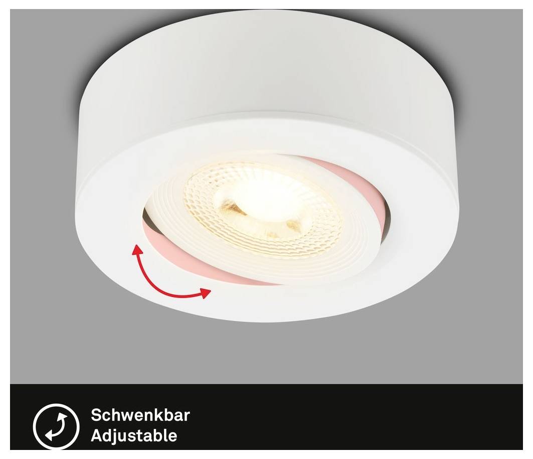 Verstellbare Deckenleuchte mit drehbarem Spotlightkopf, gekennzeichnet mit „Schwenkbar