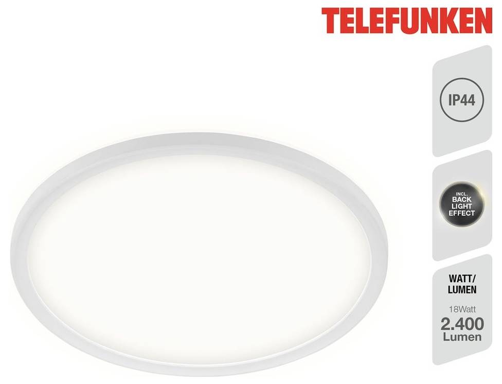 Telefunken ovale LED-Deckenleuchte mit IP44-Schutzart und 18W, 2.400 Lumen Lichtstrom.