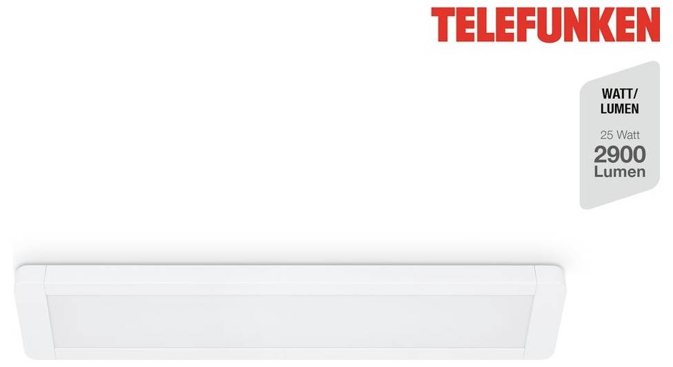 Telefunken LED-Wandleuchte mit weißem rechteckigem Gehäuse und Etikett, das „25 Watt