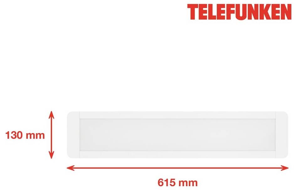Telefunken product image showing a rectangular white device with dimensions labeled 615 mm wide and 130 mm high.