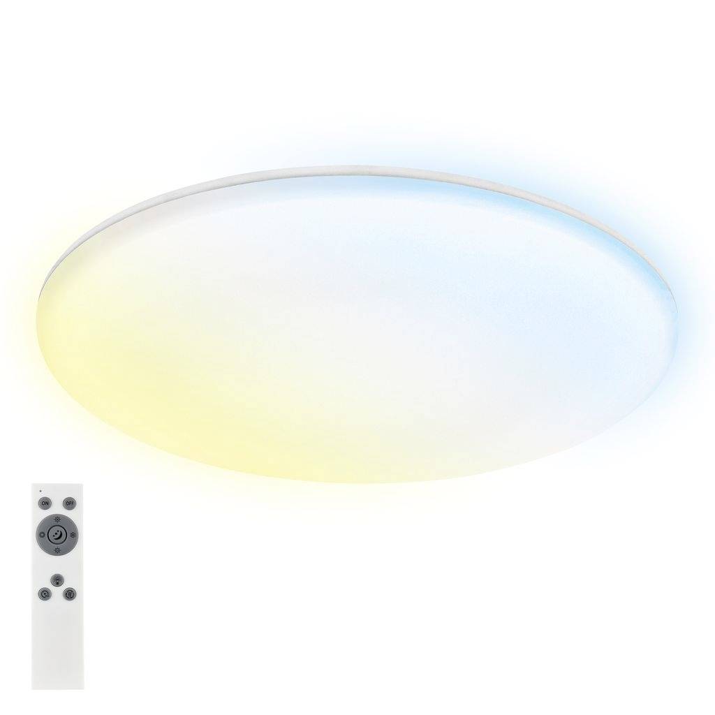Ovale weiße LED-Wandleuchte mit sanft leuchtendem Diffusor und kleinem kreisförmigem Sensor unten rechts, montiert auf einfachem weißem Hintergrund.
