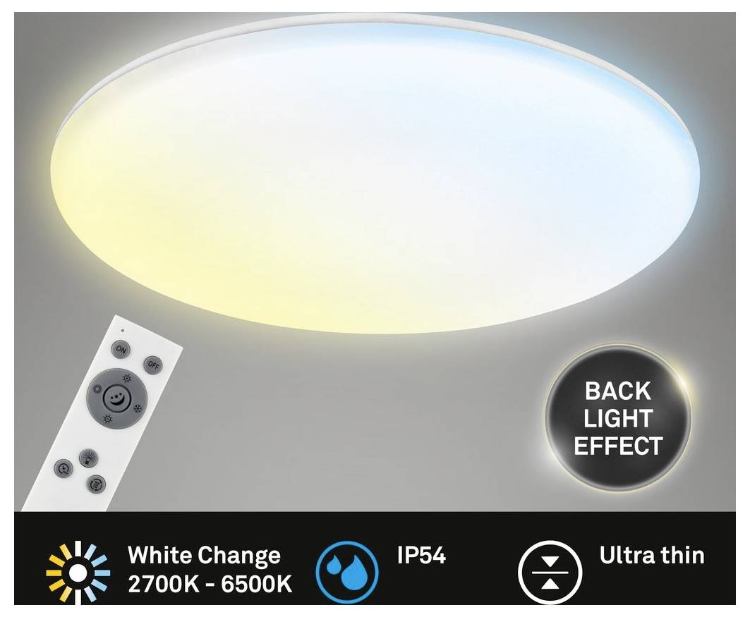 Runde LED-Deckenleuchte mit Fernbedienung, mit Hintergrundbeleuchtung, Farbtemperaturbereich Weiß 2700K-6500K, IP54 und ultradünnes Design.