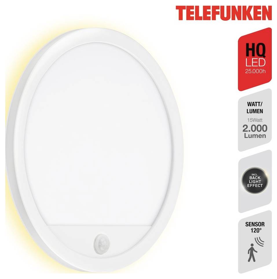 Telefunken-Produktbild, das ein rechteckiges weißes Gerät mit beschrifteten Abmessungen von 615 mm Breite und 130 mm Höhe zeigt.