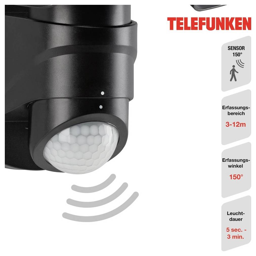 Moderner Hauseingang mit einer Wandleuchte; die Beschriftung lautet „IP65 – Staub- und Strahlwasserschutz
