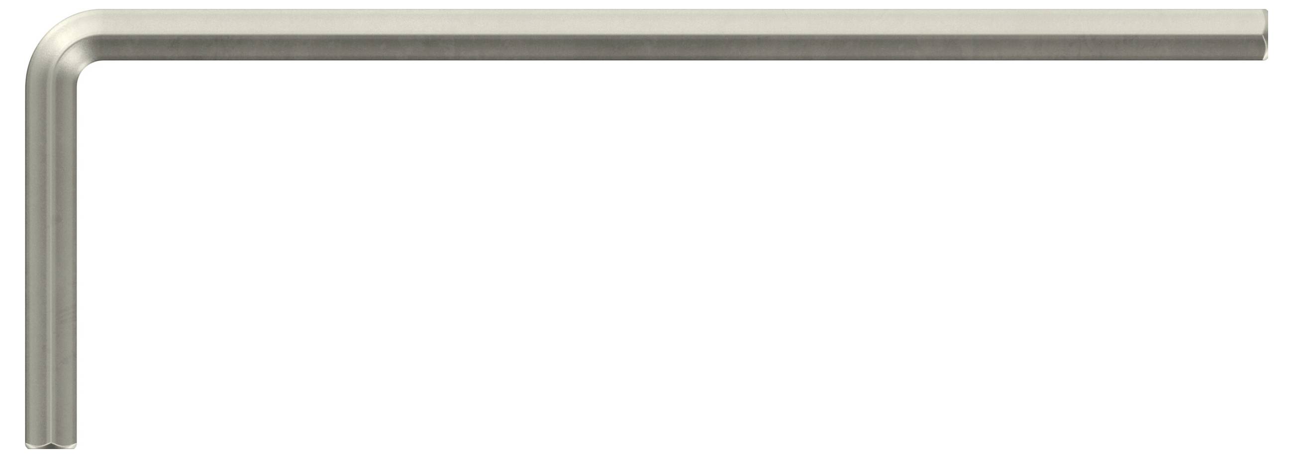 Metallische L-förmige Eckleiste oder Regalhalterung in gebürstetem Silberfinish, gezeigt auf weißem Hintergrund.