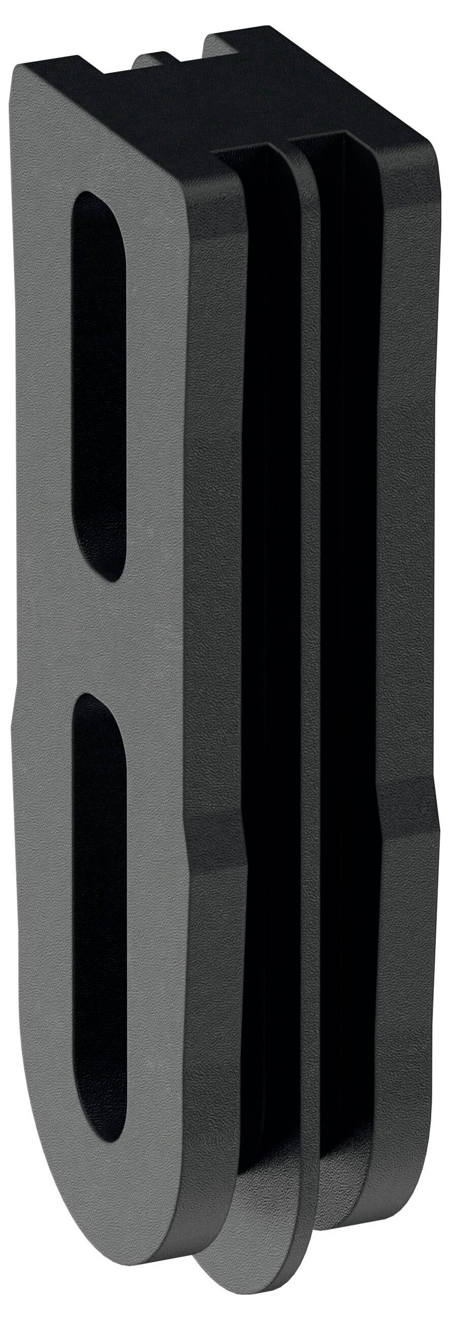 Schwarze 3D-metallische Nummer 8 vertikal auf weißem Hintergrund dargestellt.