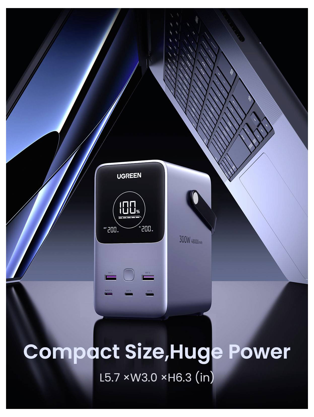 Produktanzeige für eine kompakte UGREEN Powerbank/Ladegerät mit 