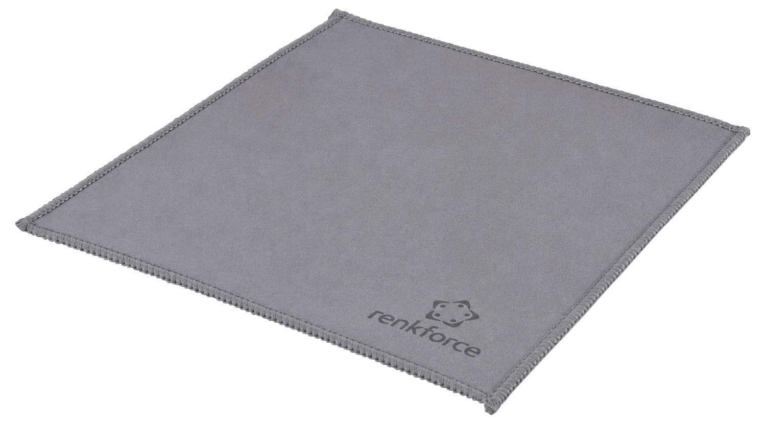 Graues Mikrofaser-Reinigungstuch mit gesäumten Kanten und Logo 