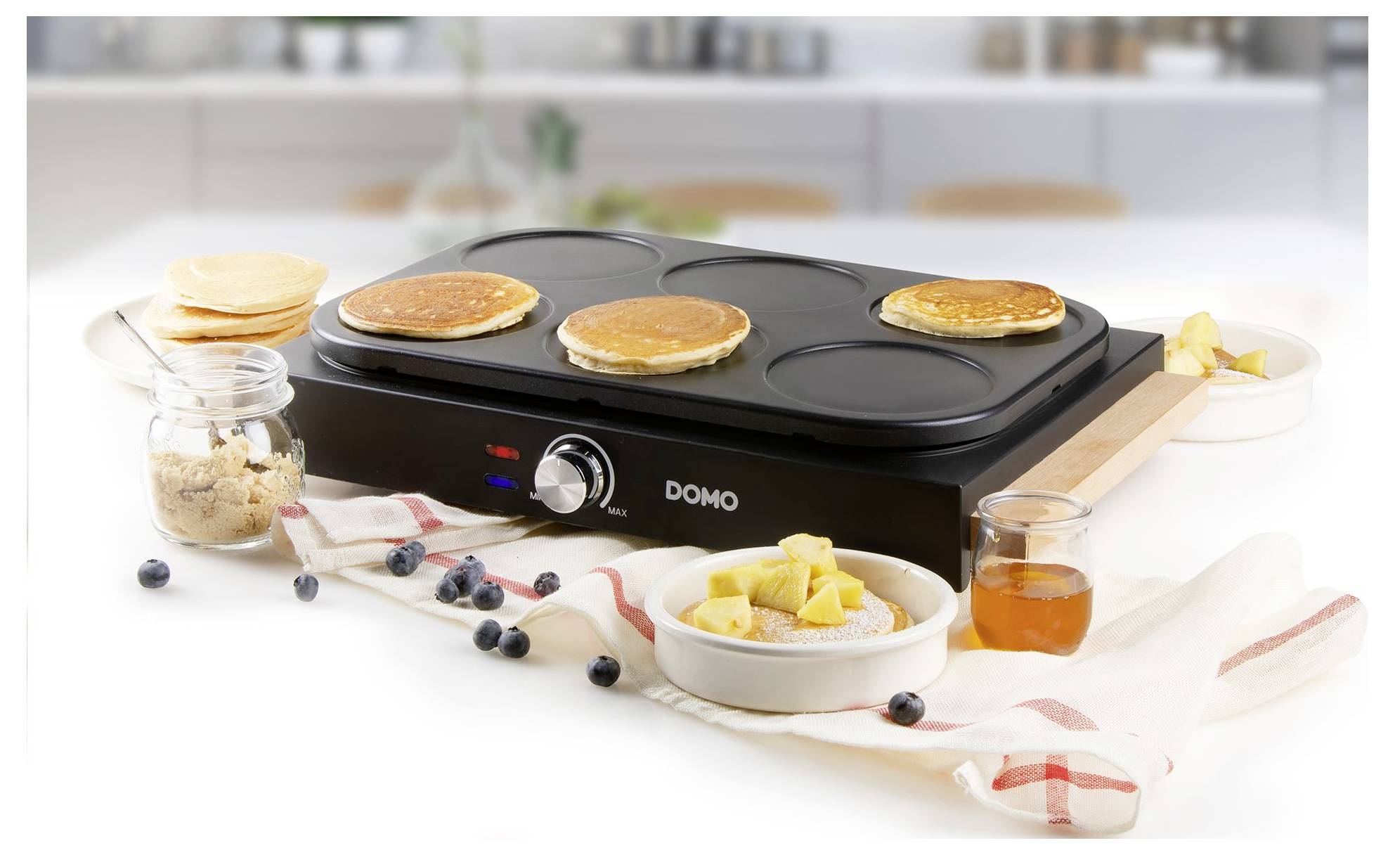 DOMO DO8717PN Pancake-Maker Antihaftbeschichtung, stufenloser Temperaturregler, Kontrollleuchte Schwarz