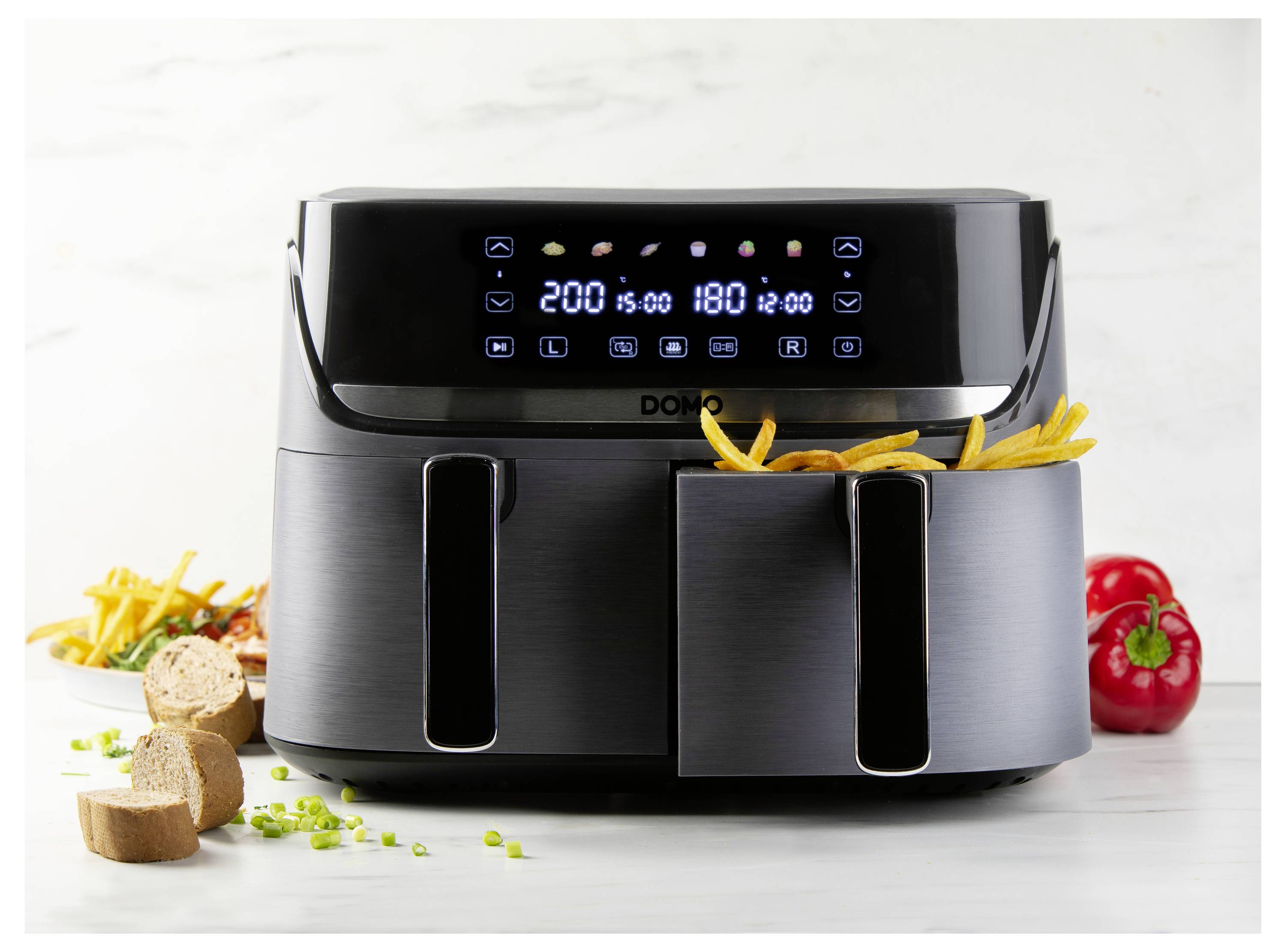 DOMO Heißluft-Fritteuse 2850 W Schwarz, Silber