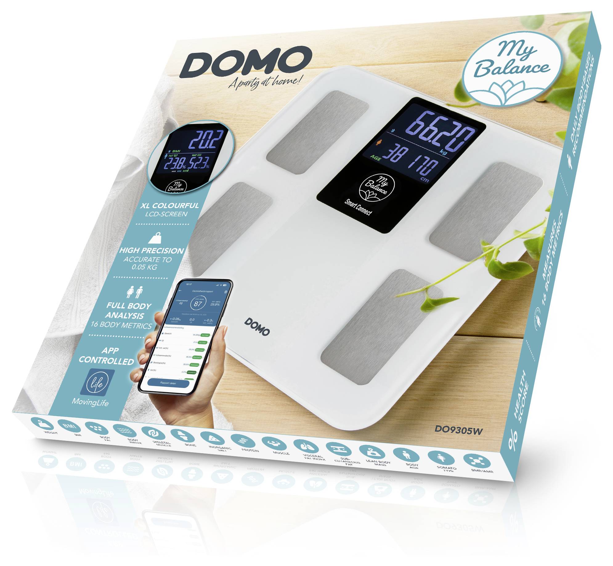 DOMO Körperanalysewaage DO9305W digital Wägebereich (max.)=180kg Weiß