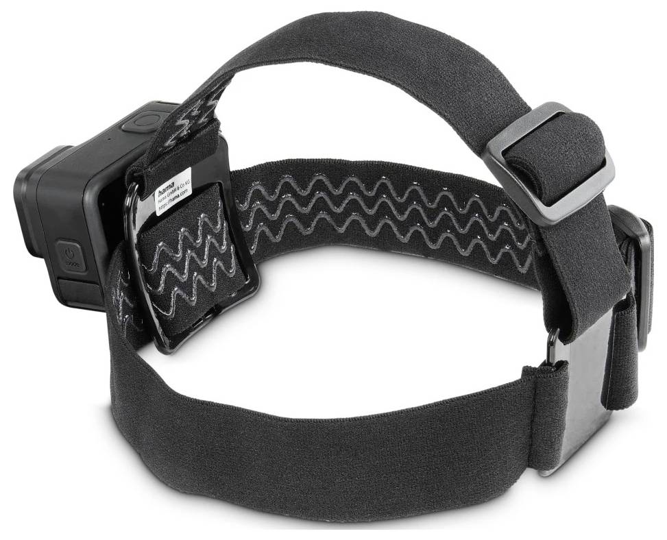 Schwarze verstellbare Stirnlampe mit elastischem Riemen und seitlich angebrachter Leuchteneinheit, auf weißem Hintergrund dargestellt.