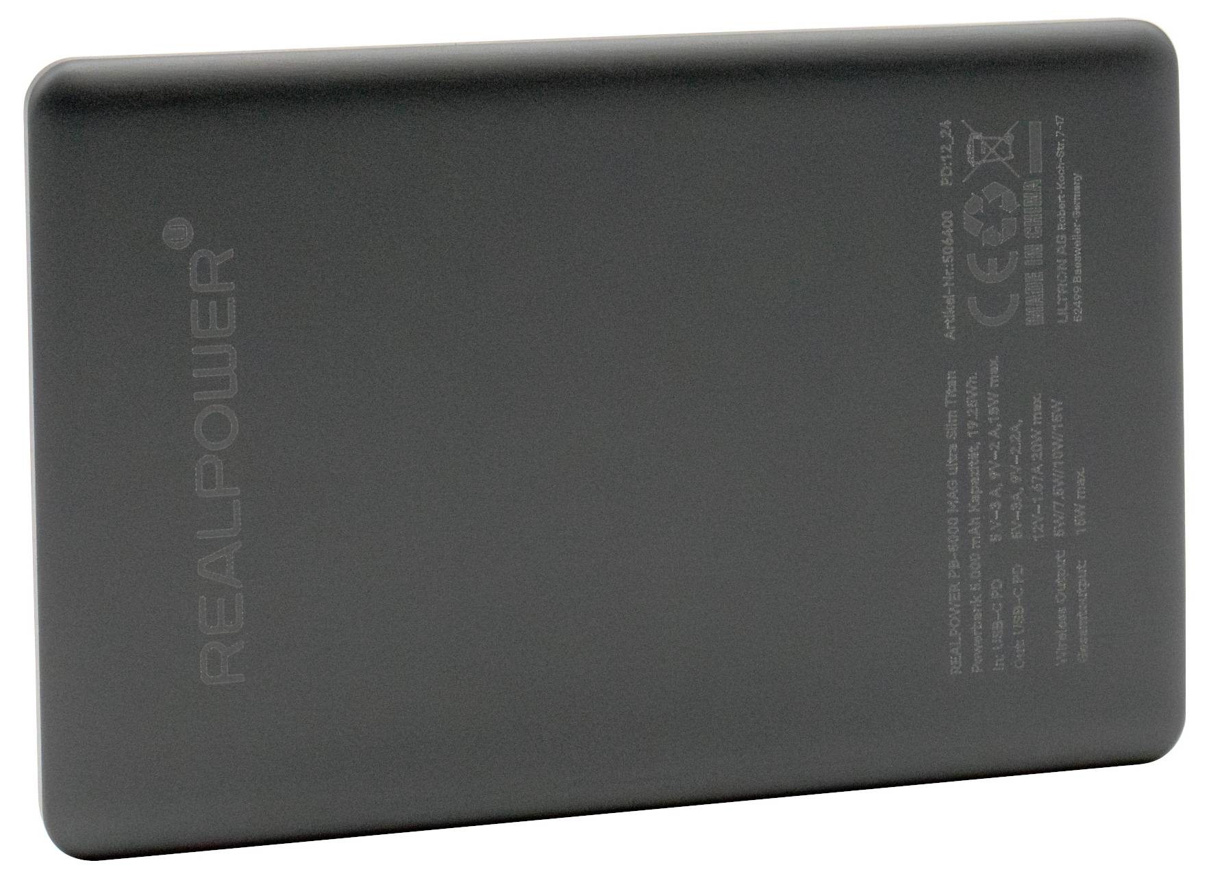 RealPower Powerbank 5.000 mAh USB PD, Qi Wireless Charging, Magsafe USB-C® PD Titan