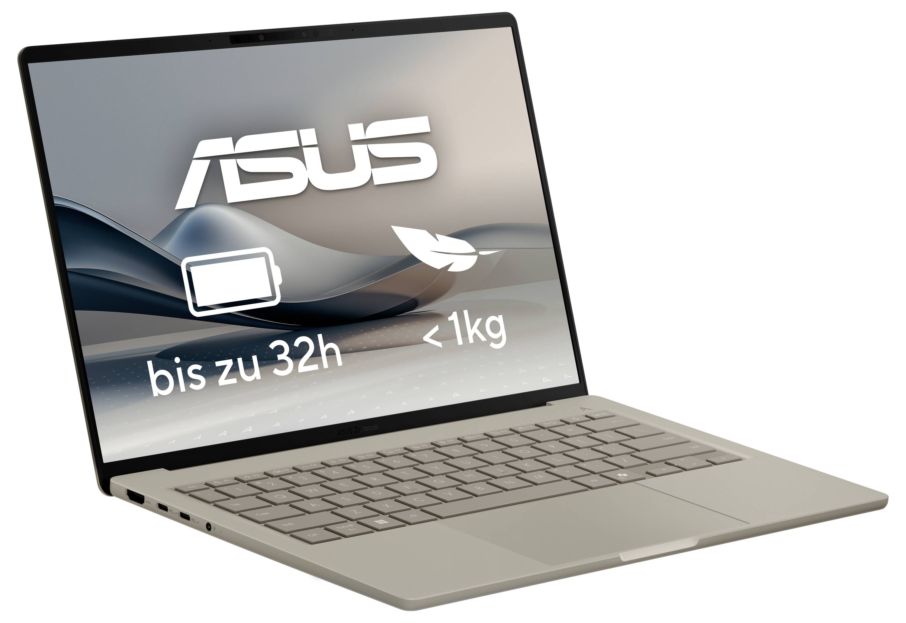 Asus Notebook ZenBook A14 35.6cm (14 Zoll) WUXGA X1-26-100 32GB RAM 1TB SSD Deutsch, QWERTZ Qualcomm Qualcomm Adreno Beige 90NB15