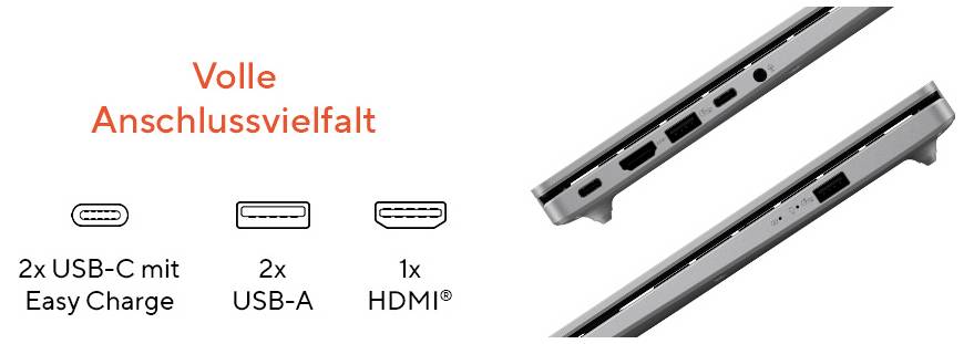 Werbegrafik, die ein Docking-System mit „volle Anschlussvielfalt