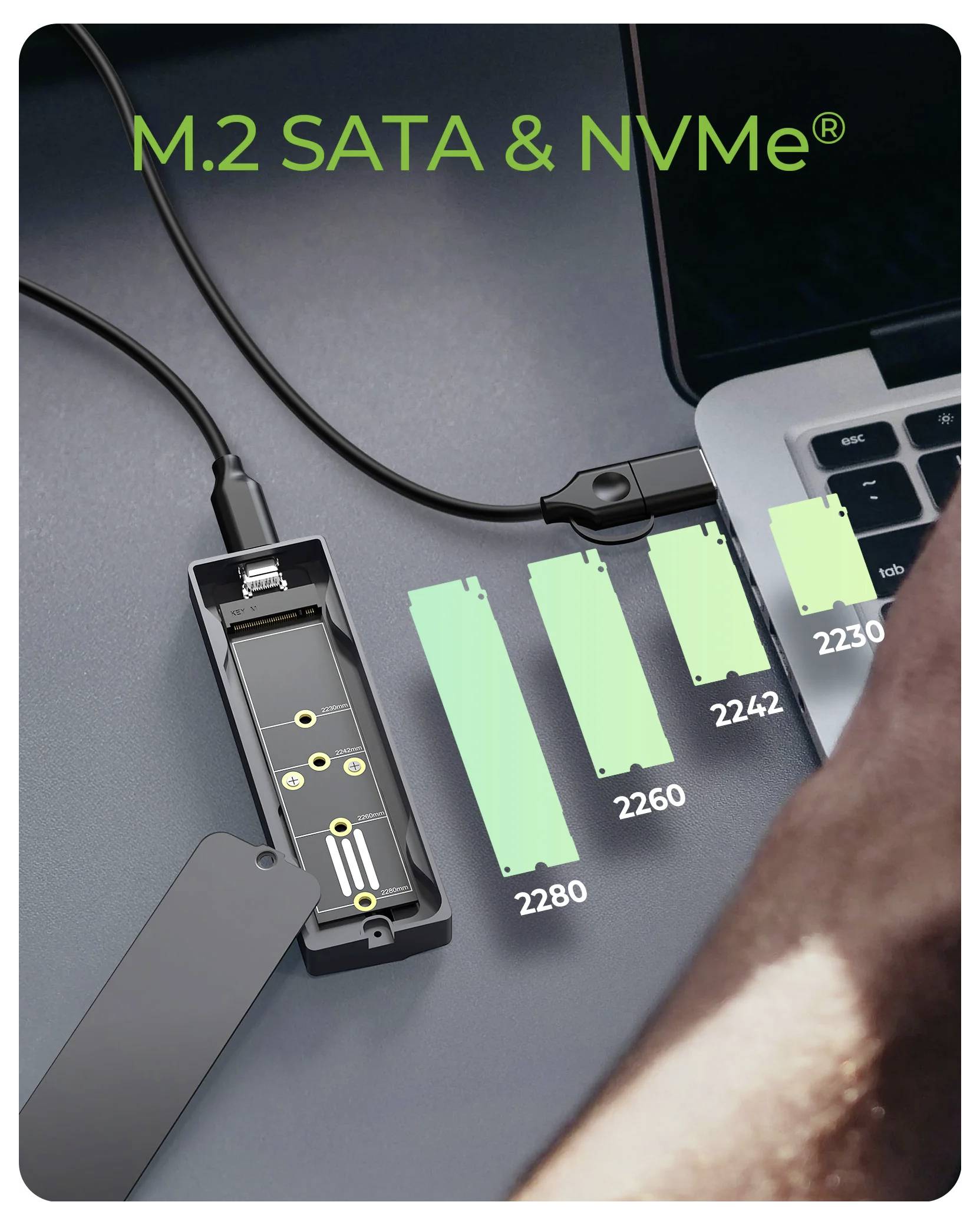 ICY BOX IB-1826MCL-CU31 M.2 SSD-Gehäuse USB-C® 10 GBit/s M.2 PCIe NVMe, M.2 SATA 2230, 2242, 2260, 2280 61188