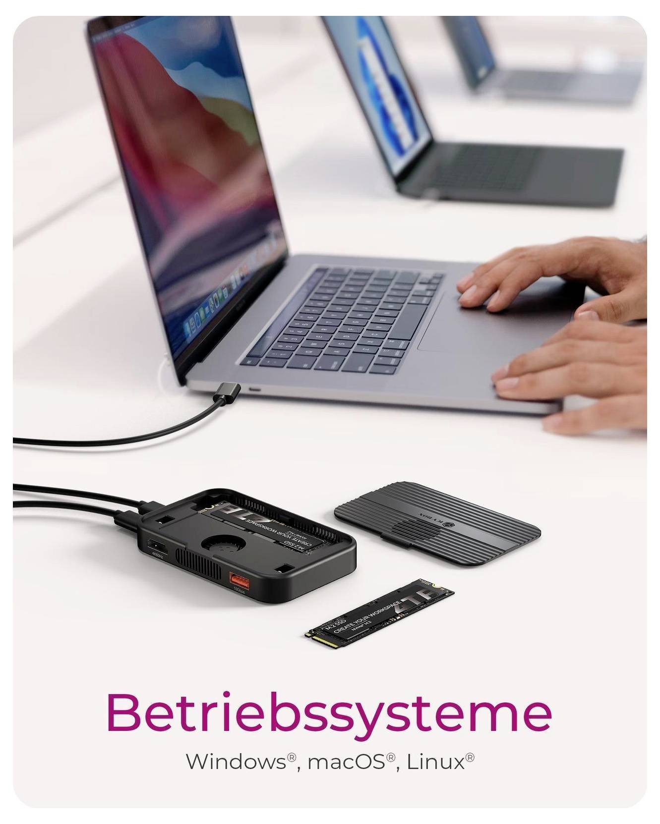 ICY BOX IB-DK4071M-CU31 USB-C® M.2 PCIe NVMe 2 Port Dockingstation mit Kartenleser