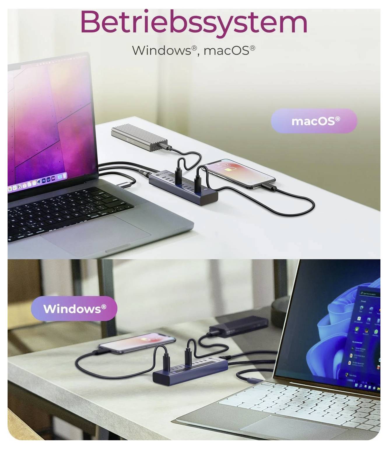 ICY BOX 61171 USB-Hub 10 Port USB-C®, USB-C® PD USB 3.2 Gen2 10 GBit/s LED-Anzeige, mit Aluminiumgehäuse Blau IB-HUB1450-C31