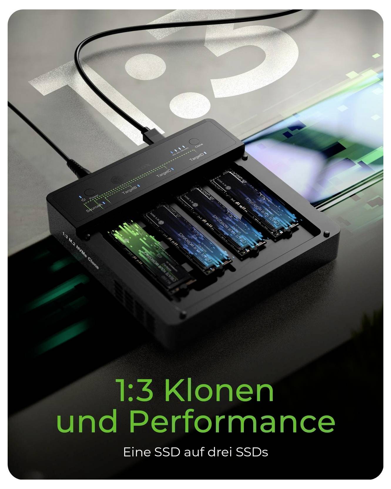 ICY BOX IB-4013MCL-C4 USB-C® (USB4®) M.2 PCIe NVMe Klonstation mit Clone-Funktion