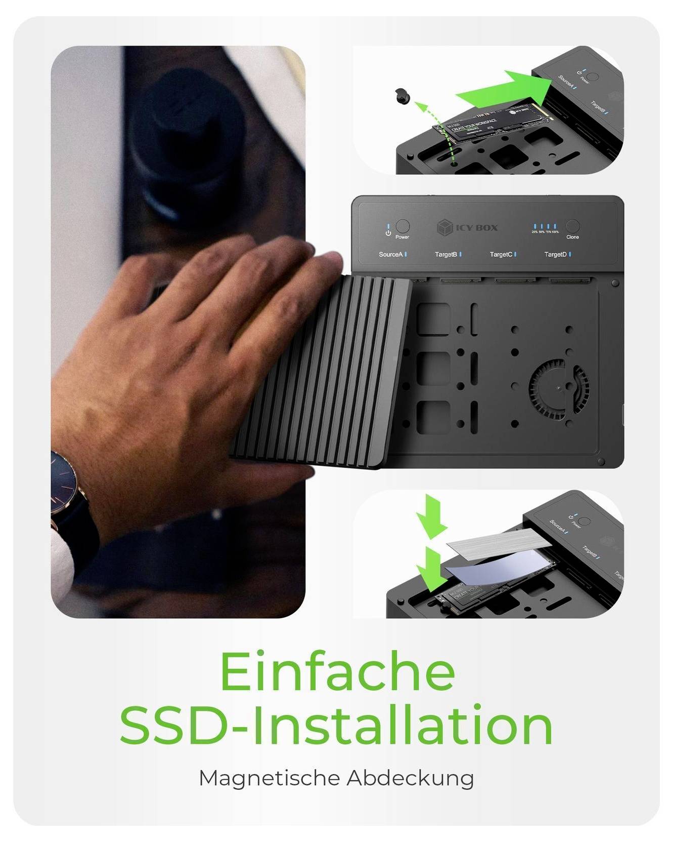 ICY BOX IB-4013MCL-C4 USB-C® (USB4®) M.2 PCIe NVMe Klonstation mit Clone-Funktion