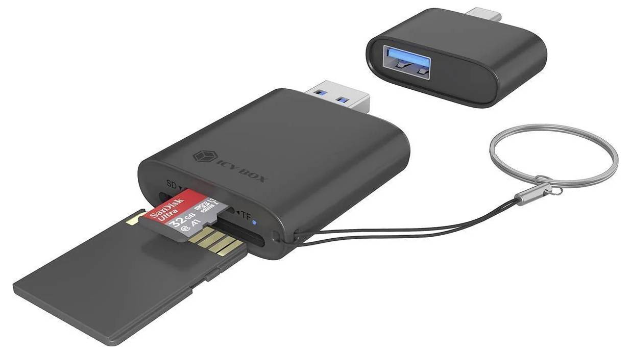 ICY BOX IB-CR204-CU3 Externer Speicherkartenleser USB-A (USB 3.2 Gen 1), USB-C® (USB 3.2 Gen 1) Schwarz