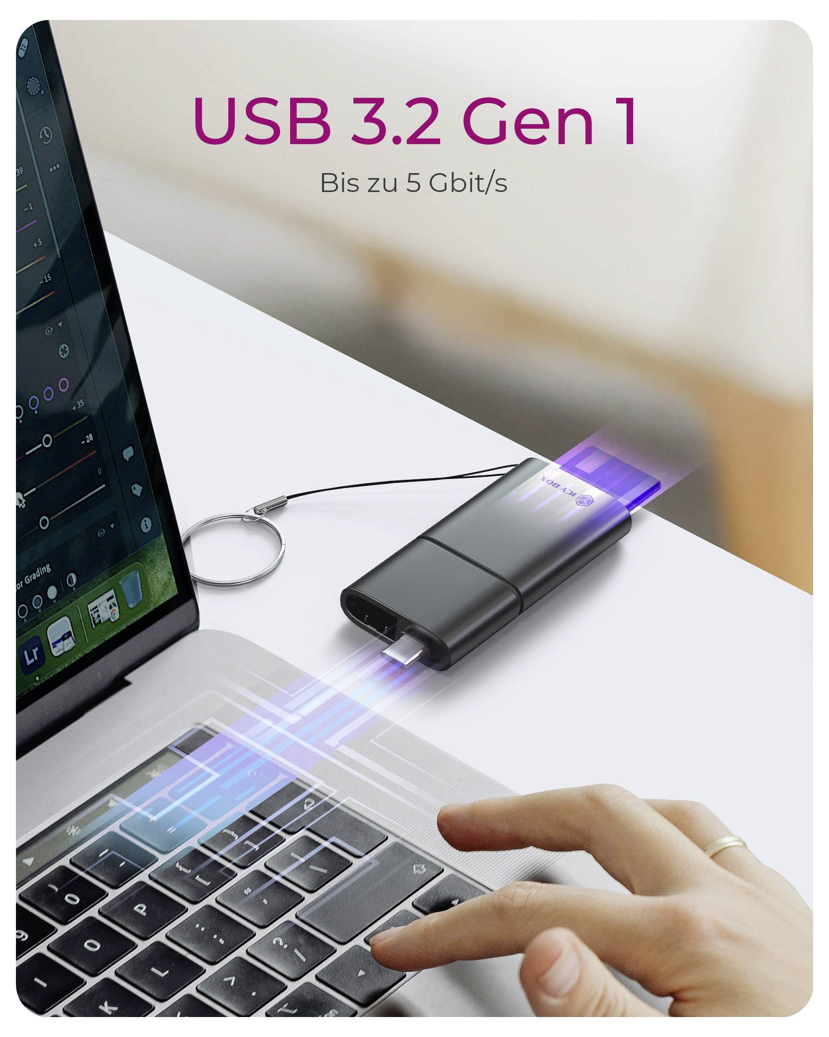 ICY BOX IB-CR204-CU3 Externer Speicherkartenleser USB-A (USB 3.2 Gen 1), USB-C® (USB 3.2 Gen 1) Schwarz