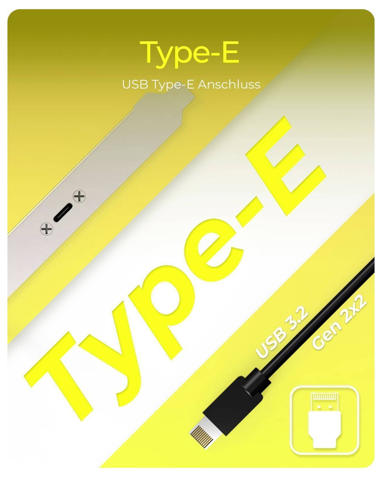 Abbildung eines USB-Type-E-Anschlusses mit der Beschriftung „Type-E