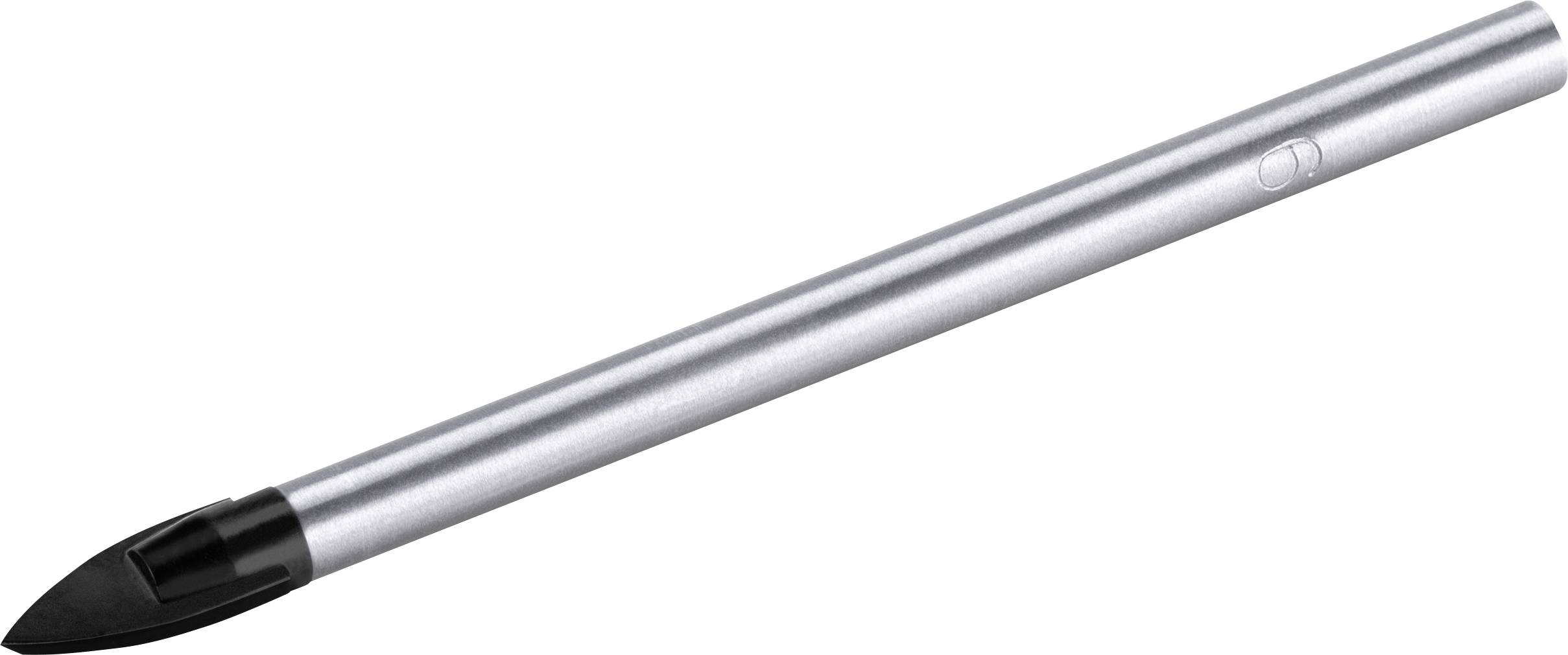 Schwarzspitziger metallischer Stift oder Stylus mit silbernem Schaft auf weißem Hintergrund.