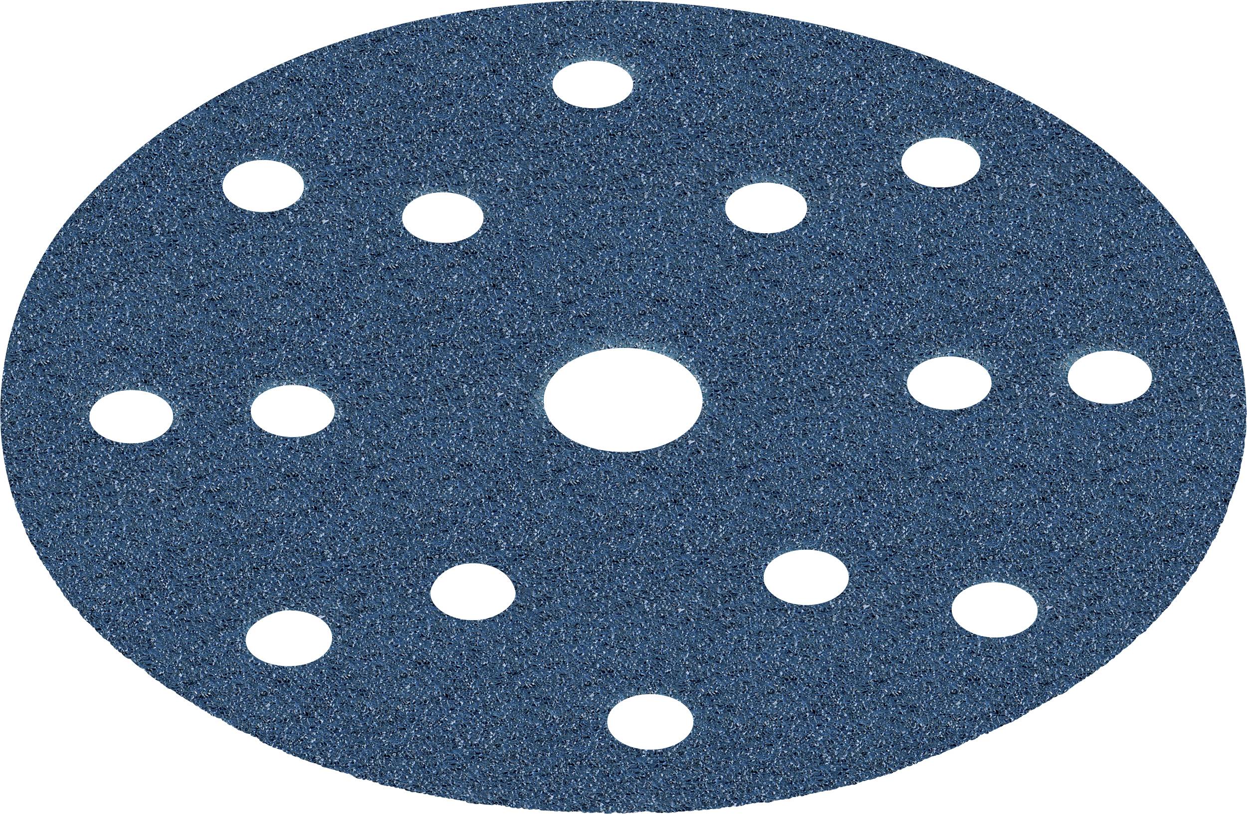 Blaues ovales Pad mit mehreren weißen kreisförmigen Löchern, die um ein größeres zentrales Loch angeordnet sind.