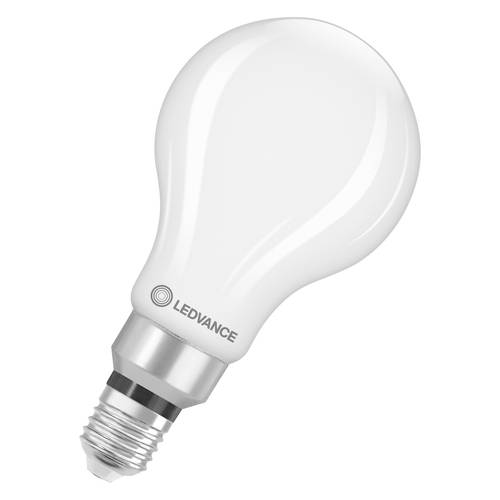 Weiße LED-Glühbirne mit LEDVANCE-Logo, auf einfachem Hintergrund isoliert dargestellt.