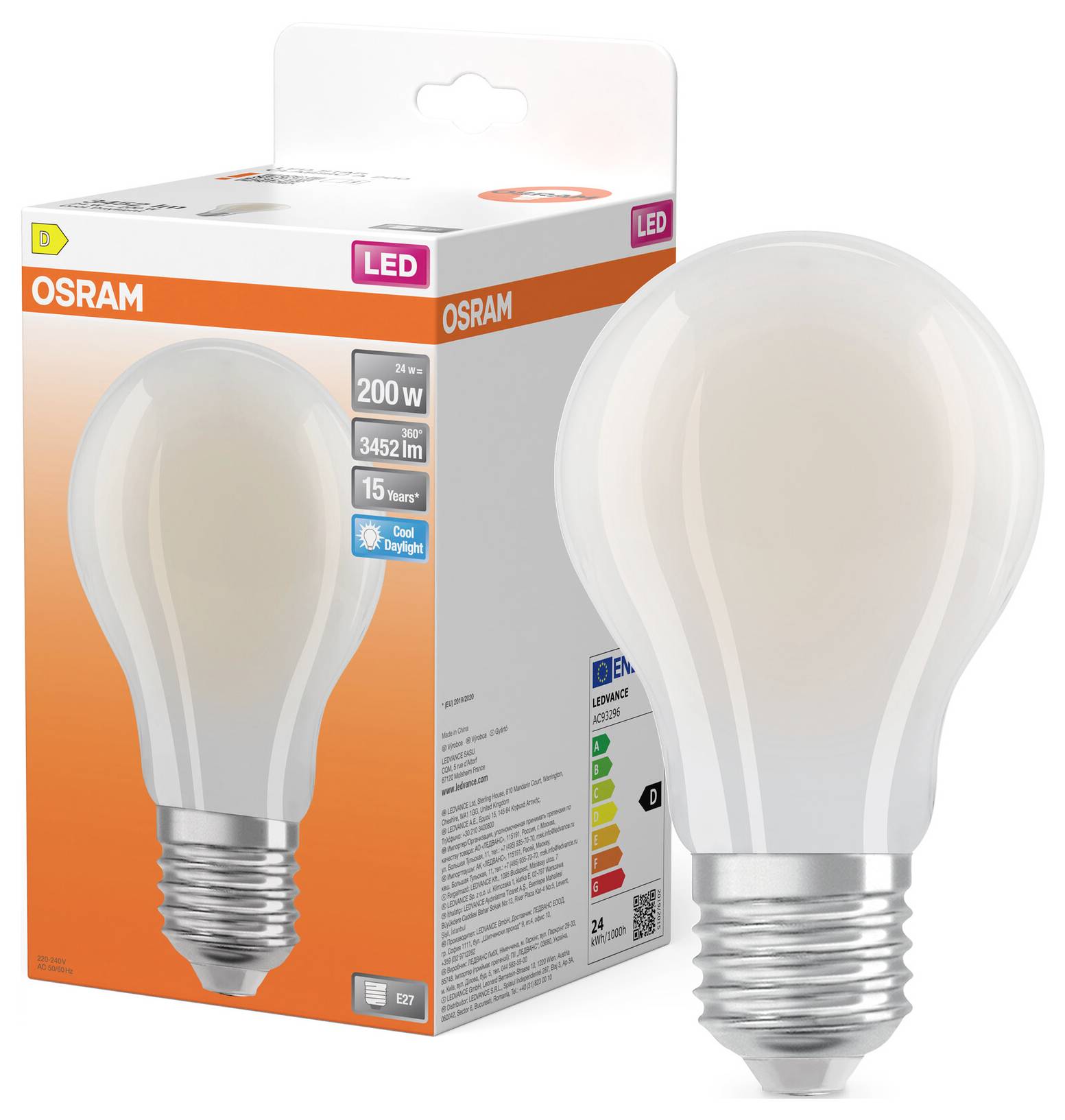 LED-Lampenverpackungsetikett mit EU-Energieeffizienzklasse B, 907 lm, 2700 K Warmweiß, 5 kWh/1000h und Recycling-/Entsorgungssymbolen.