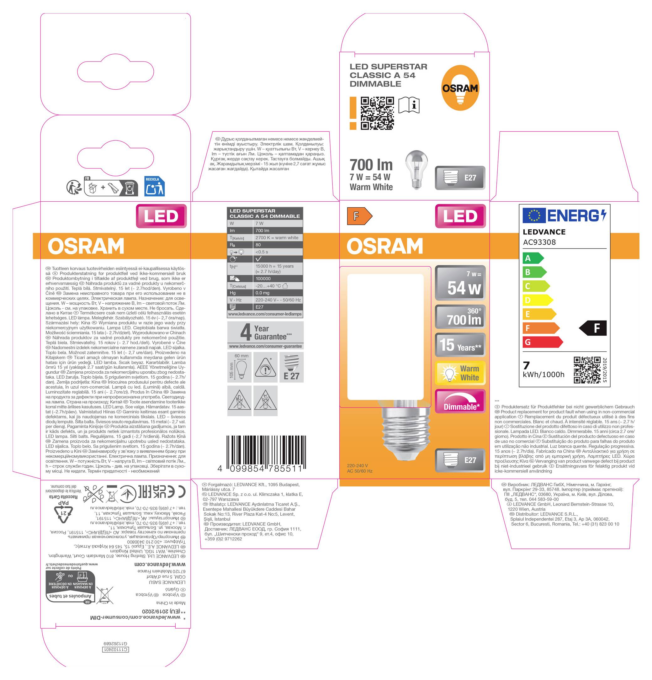 OSRAM HOMELIGHTING 4099854785511 COB LED EEK F (A - G) E27 Birnenform 7 W Warmweiß nicht dimmbar 1 St.
