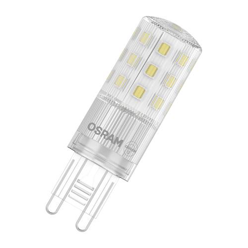 OSRAM LED-Kapselleuchte mit G9-Sockel, schräg auf weißem Hintergrund dargestellt.