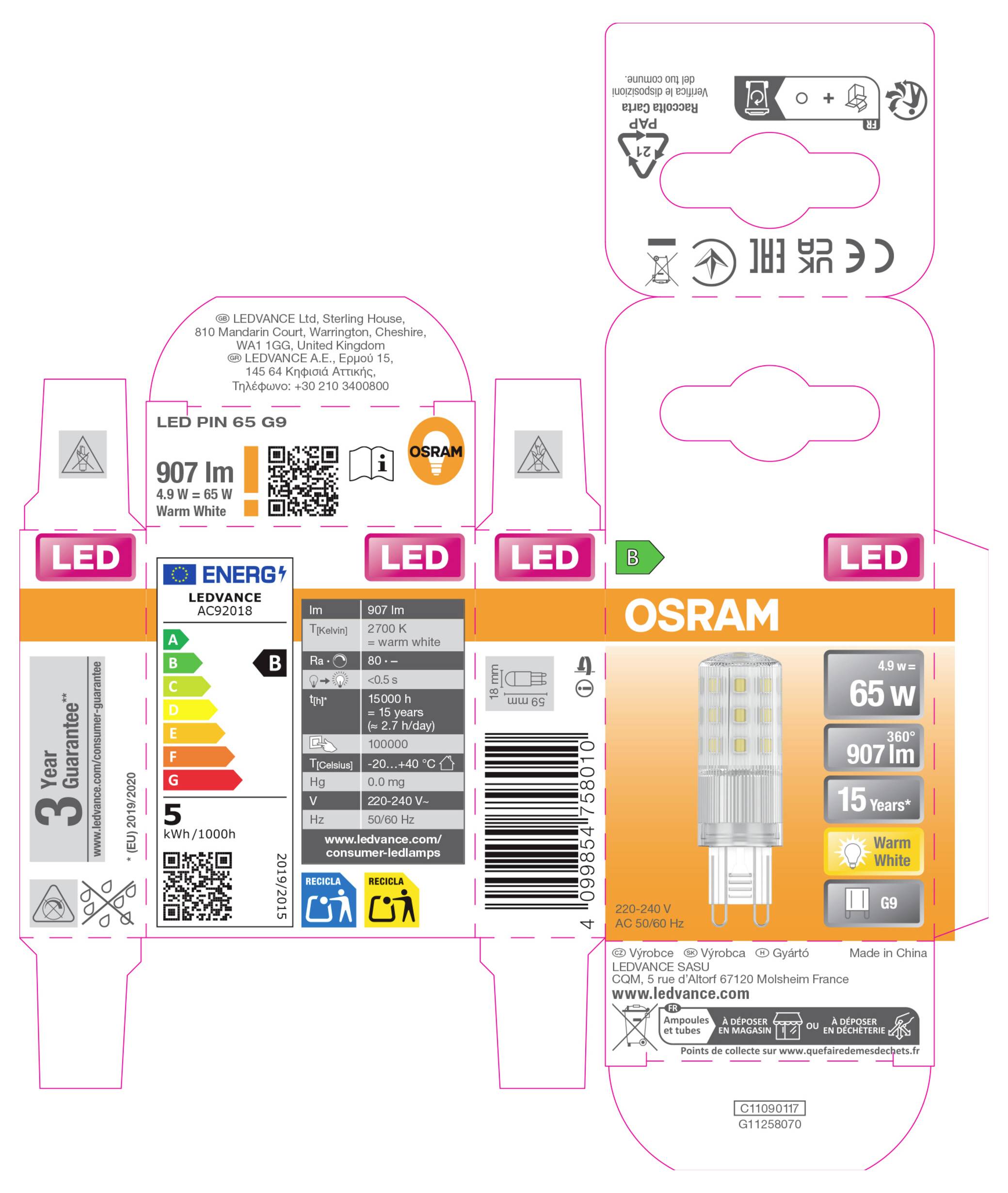 OSRAM 4099854758010 LED EEK B (A - G) G9 Stiftsockel 9W Warmweiß nicht dimmbar 1St.