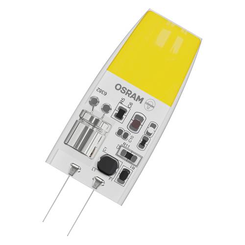 OSRAM LED-Lampenmodul mit gelbem Abdeckung und zwei Metallstiften, dargestellt auf weißem Hintergrund.