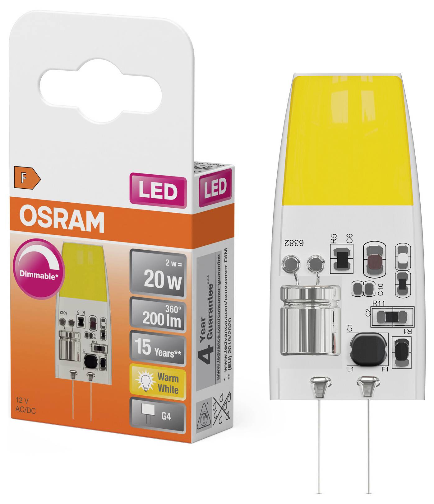 Verpackungs- und Etikett-Mockups für OSRAM und LEDVANCE LED-Glühbirnen mit Energieeffizienzklassen, Wattleistung, Lumen und Produktdetails.