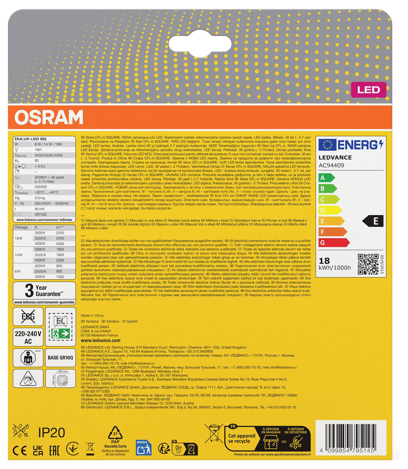 OSRAM HOMELIGHTING 4099854795145 LED EEK E (A - G) GR10q Spezialform 18 W Warmweiß bis Neutralweiß nicht dimmbar 1 St.