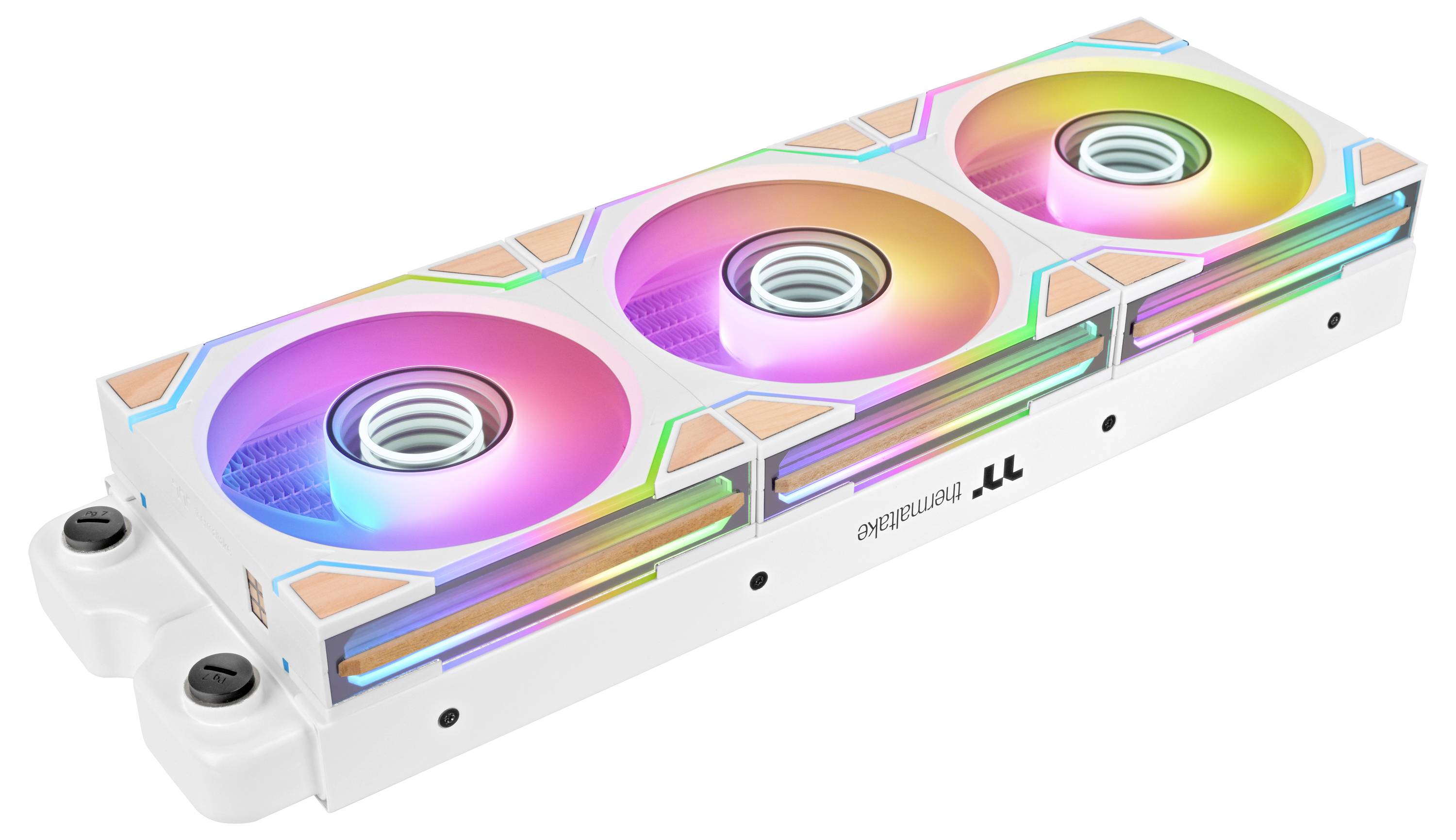 Thermaltake PC-Gehäuse-Lüfter Weiß, Holz (B x H x T) 124 x 120 x 28mm inkl. LED-Beleuchtung, inkl. RGB-Beleuchtungssteuerung