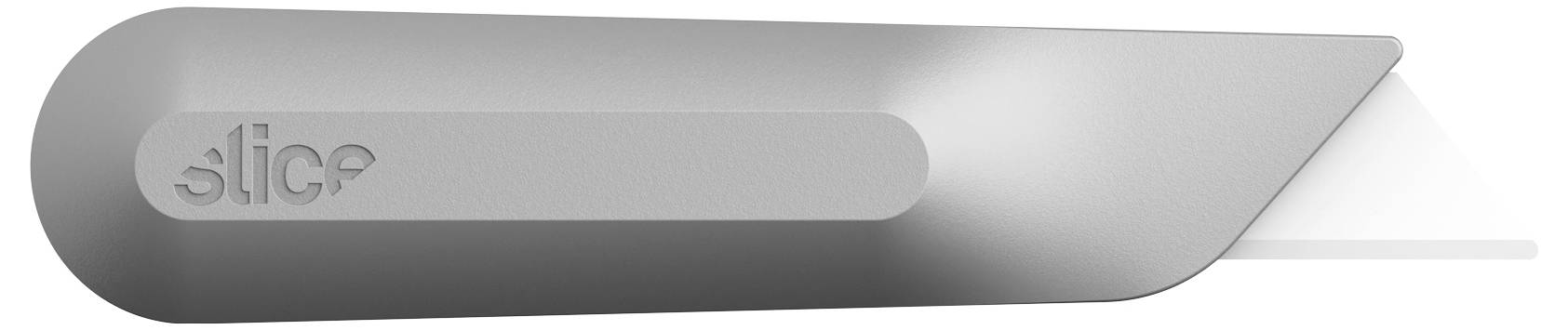 Silver Slice Marke Papierschneider mit abgerundetem Griff und freiliegender Klinge, die nach rechts verläuft.