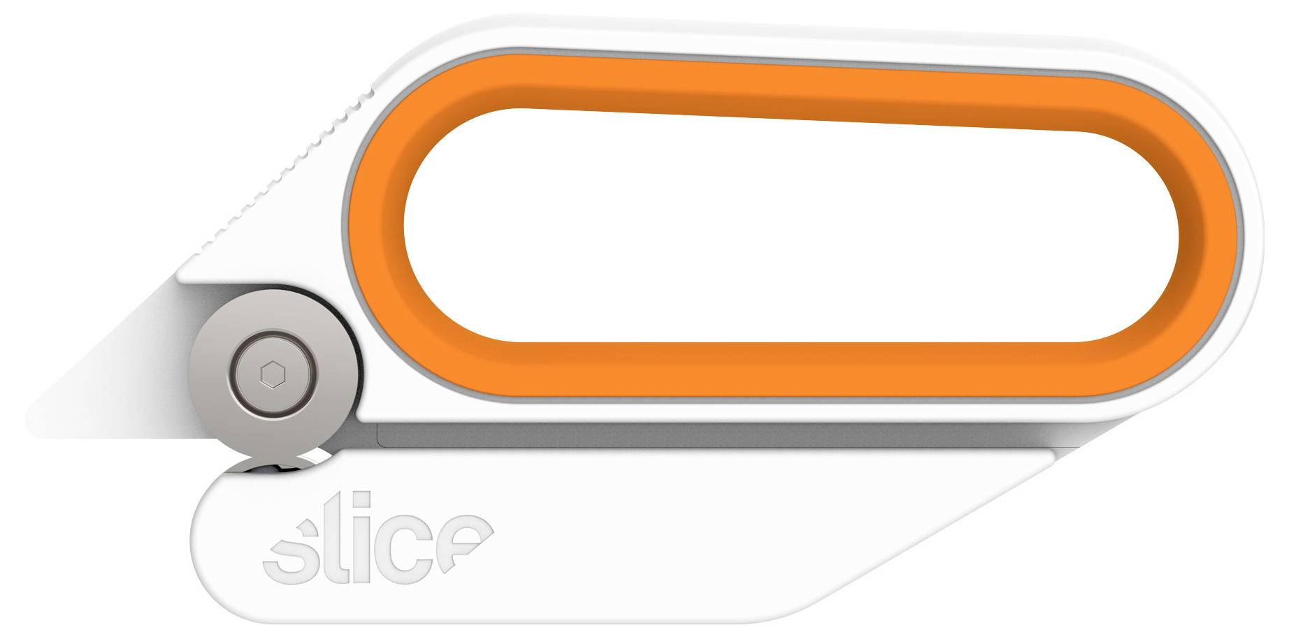 Weiß-oranges Umschalter-Symbol im Toggle-Stil mit einem kreisförmigen Schieber auf der linken Seite, unten mit dem Etikett „slice" versehen.
