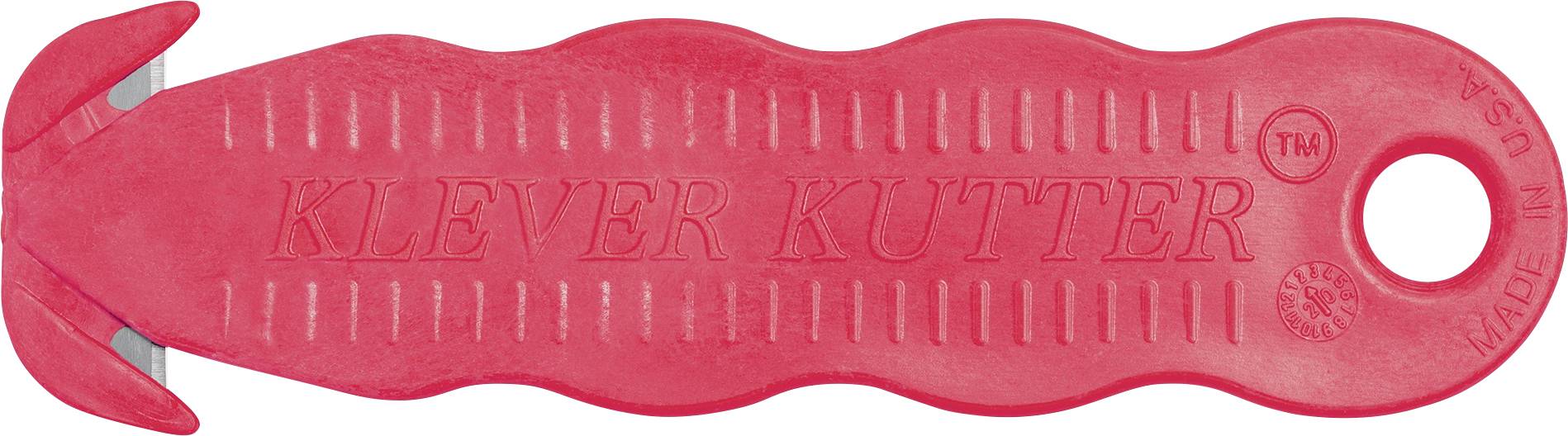 Roter Kunststoff-Kabelbinder-Schneidewerkzeug mit ergonomischem Griff, hakenförmigem Schneidende und rundem Aufhängeloch.