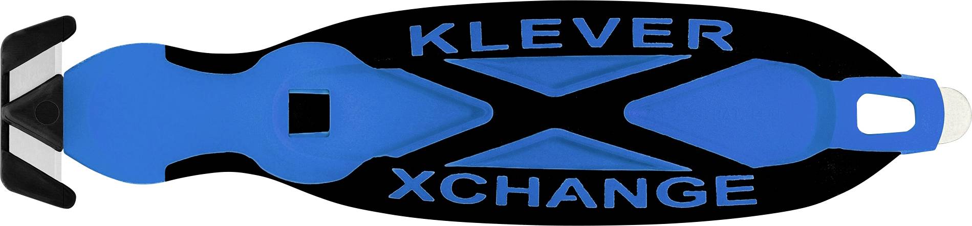 Ein blau-schwarzes Klever XChange-Gerät oder Werkzeug, horizontal dargestellt mit der Aufschrift KLEVER XCHANGE darauf.