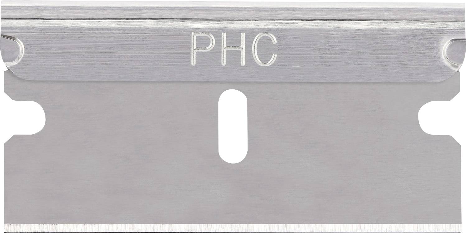 Nahaufnahme einer silbernen Metallklinge oder -platte mit den eingraviereren Buchstaben „PHC