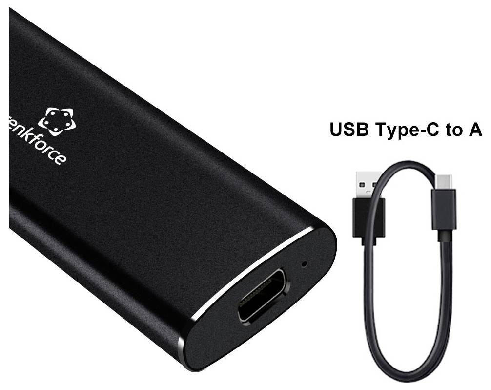 Schwarzer USB-C-auf-USB-A-Adapter mit kurzem Kabel; der Text lautet „USB Type-C auf A